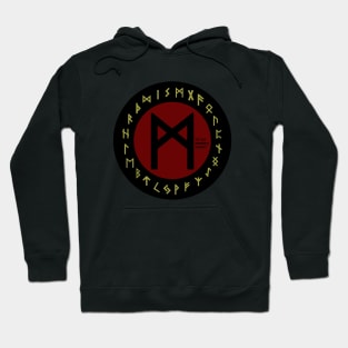 Red Mannaz Futhark Rune Symbol Hoodie